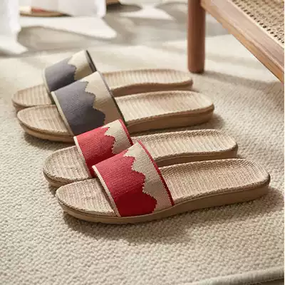 Yuangang antibacterial linen slippers spring and summer deodorant female couple non-slip home household mute indoor slippers men