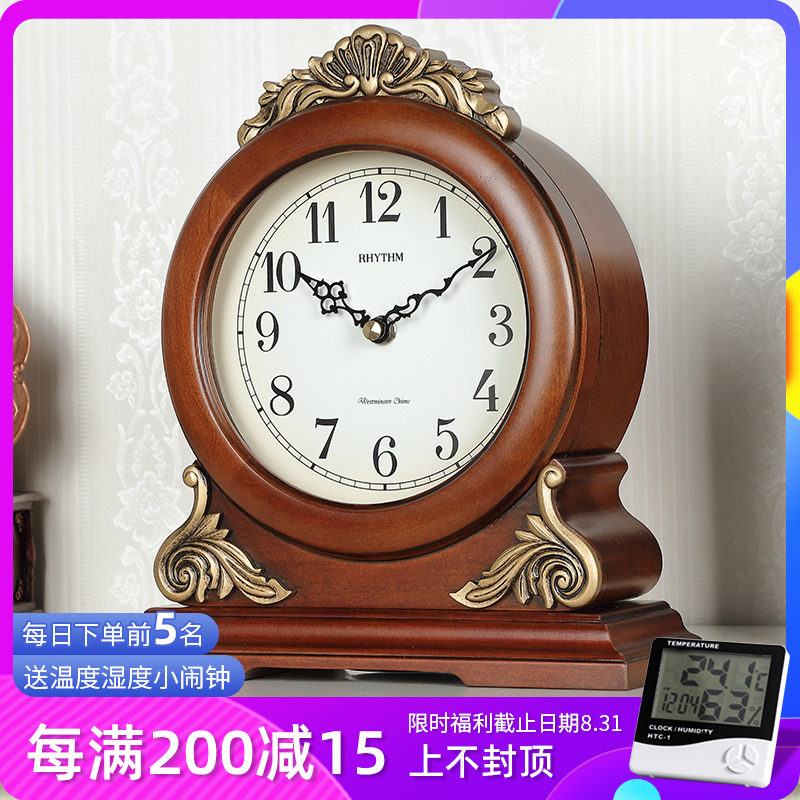 RHYTHM Lionic European-style Clocks Upscale Retro Solid Wood Living Room Newspaper at the time of the timepiece at the time of the clock CRH114
