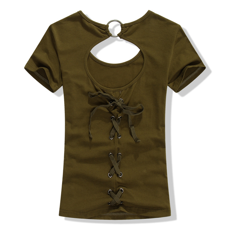 Mùa hè 2015 mới đồng phục nữ quân đội ngắn tay thon gọn áo thun cổ tròn cotton quân đội fan trang phục chạm đáy áo 6070 - Những người đam mê quân sự hàng may mặc / sản phẩm quạt quân đội quần áo quân đội k07