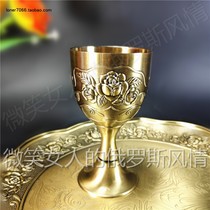 Russian R37-33 tin metal high foot red wine glass rose green ancient bronze color large capacity 2 two 100 ml