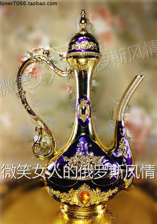 Special offer R08-00 Russian tin metal flat flagon gold purple rose capacity 1 catties 500 ml simple European style