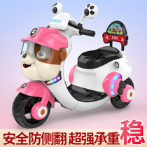 Barking team childrens electric motorcycle tricycle girl can sit on the baby with remote control charging childrens toy car