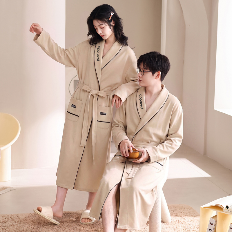 Pure Cotton Bathrobe, Suitable for All Seasons, New Autumn and Winter Men's Long Robe, Couple's Pajamas, Women's Bathrobe, All-In-One Dressing Gown Pure Cotton Bathrobe, Suitable for All Seasons, New Autumn and Winter Men's Long Robe, Couple's Pajamas, Women's Bathrobe, All-In-One Dressing Gown