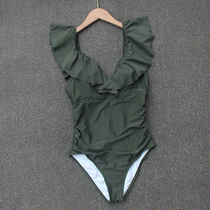 Small discount ladies Leisure one-piece swimsuit lace solid color fashion slim V collar resort hot spring swimsuit