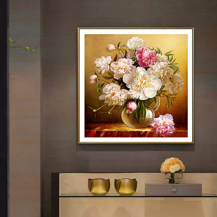 2579 Au Style Fresh Flower American Vase Living Room Dining Room Dining Hall Square Decoration Painting Hanging Painting