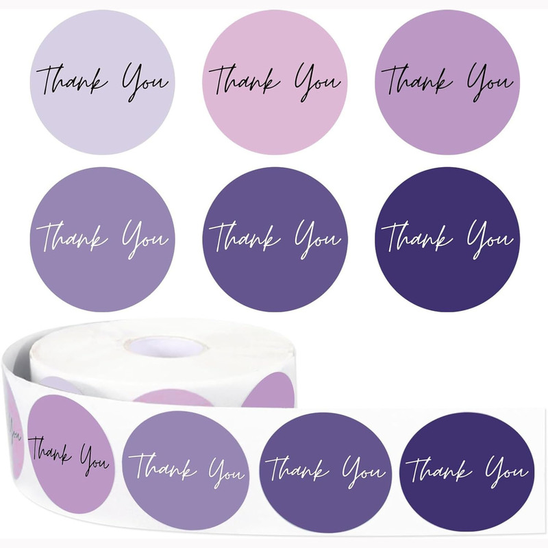 500 Sheets/Roll Purple Multi-Color Thank You Stickers for Baking, Milk Tea, Gift Packaging, Sealing, and Decoration Labels