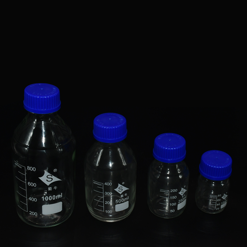 Blue cap reagent silk glass bottle brown reagent bottle screw - scaling seal sample bottle