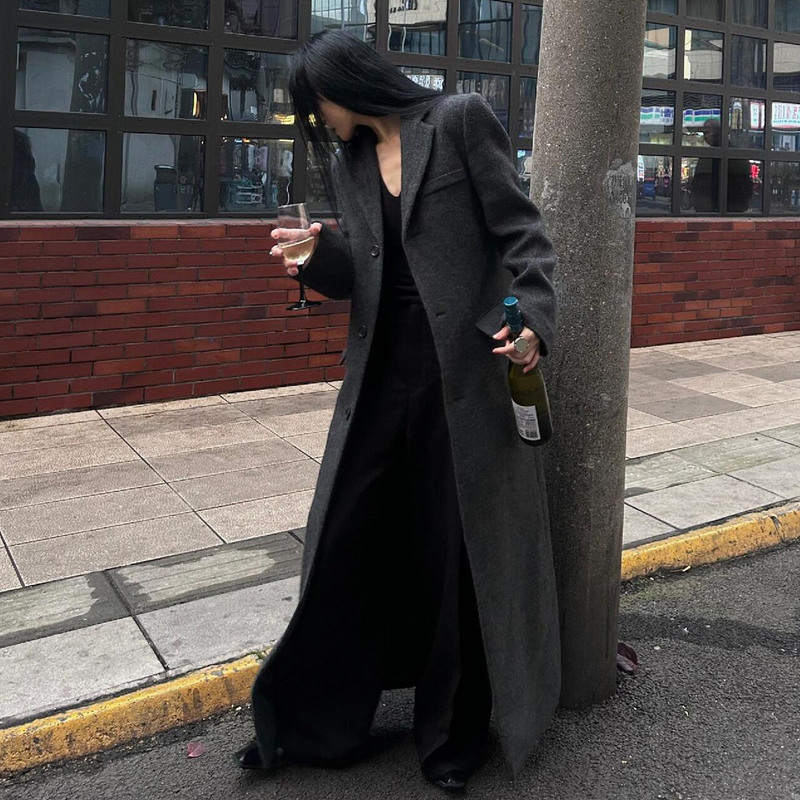 Gray Wool Double-Sided Cashmere Coat for Women 2025 Autumn and Winter Light Luxury Woolen Coat Super Cool Long Woolen Coat