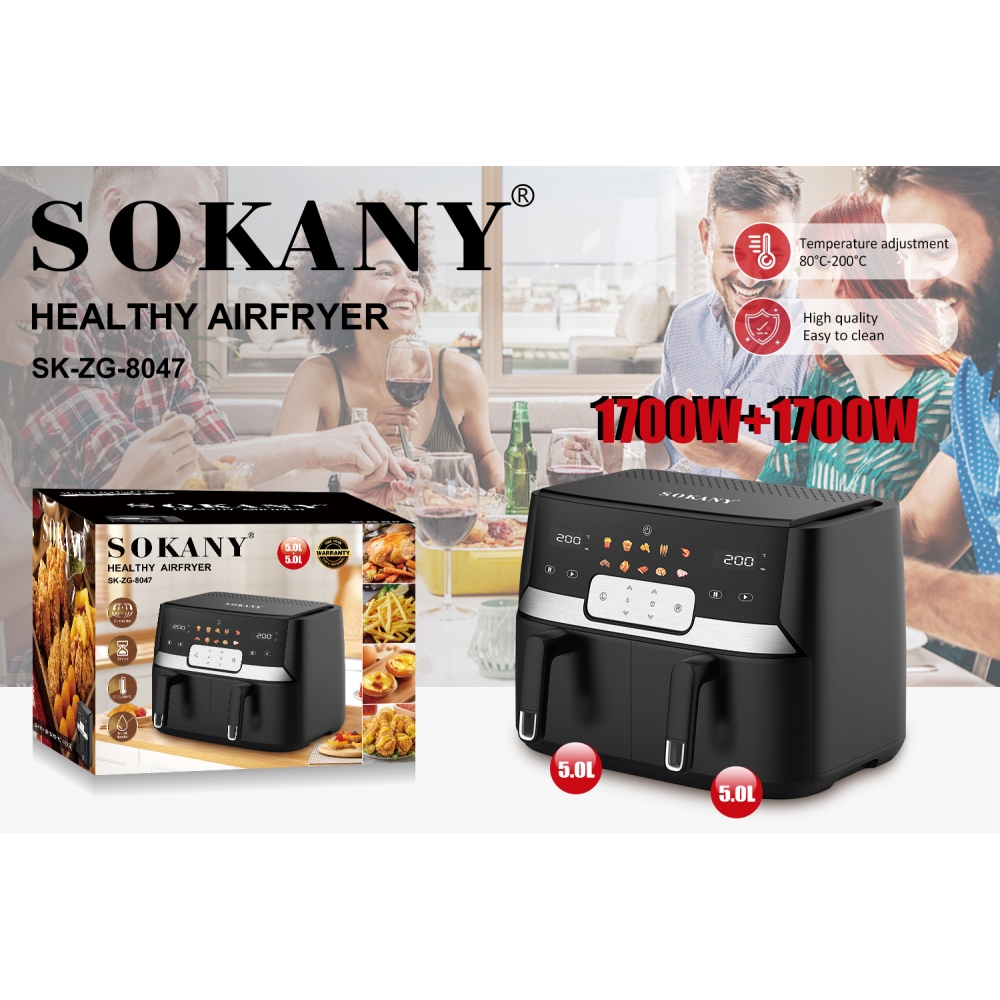 輸出 SOKANY8047 エアフライヤー 10L 大容量ダブルポットエアフライヤー電気フライヤー AIR FRYER