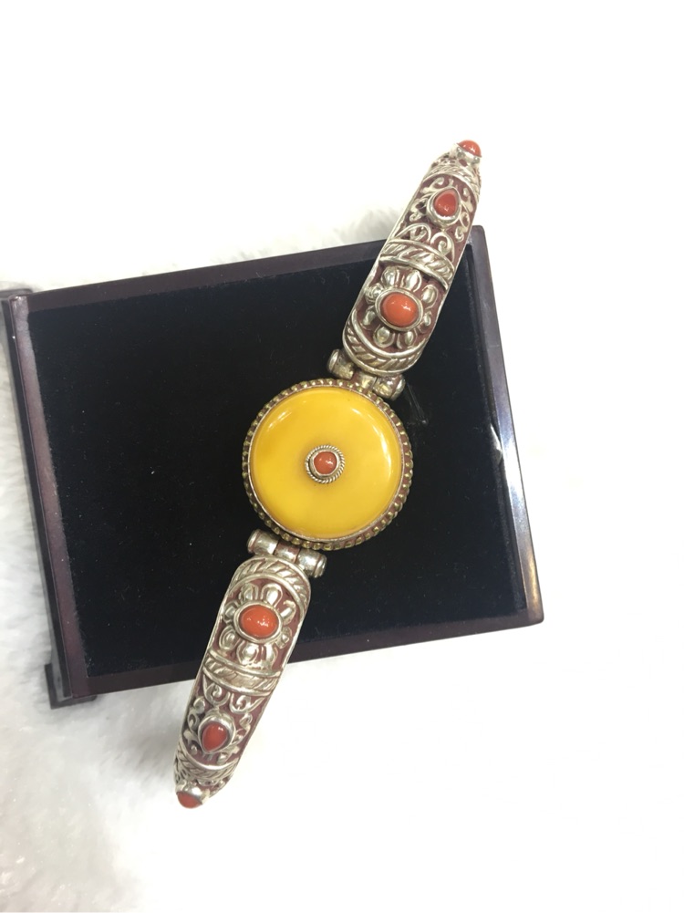 Nepal S925 silver jewelry bracelet inlaid with beeswax men and women fashion personality retro accessories ethnic style