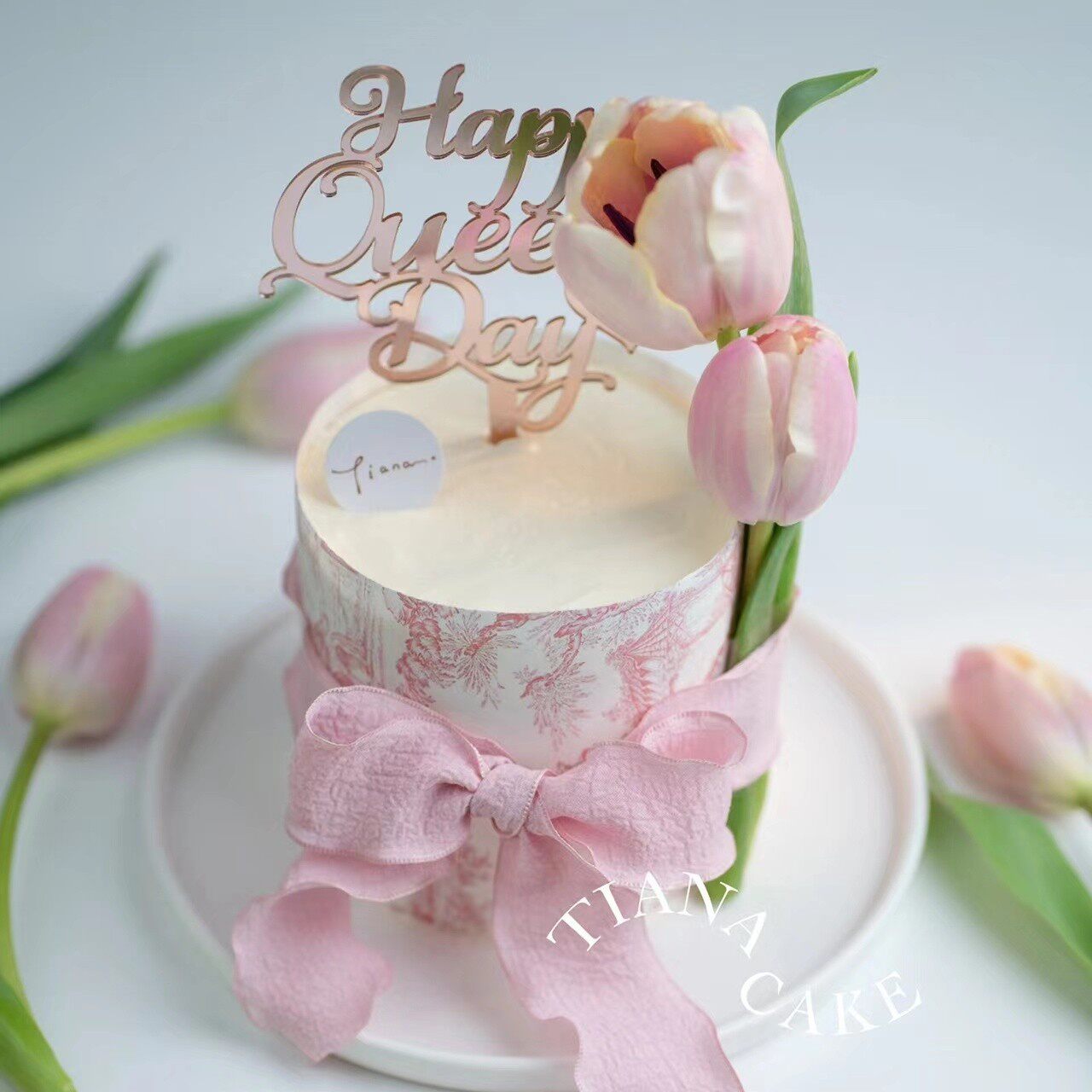Net Red 38 Goddess Festival Cake Decoration Retro Eurostyle Printed Cake Surrounding Edge Tulips Tulip Lotus Leaf Side Silk Ribbon 
