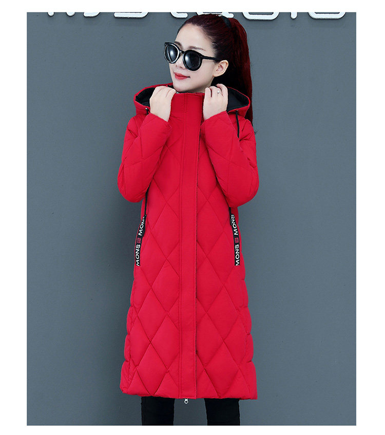 新款撞色棉衣女过膝中长款加厚修身显瘦菱形格大码外套冬详情14