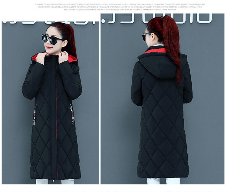 新款撞色棉衣女过膝中长款加厚修身显瘦菱形格大码外套冬详情21