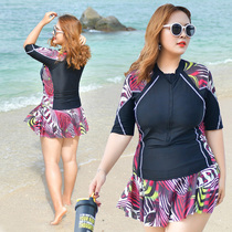 Hot Spring plus fat plus size swimsuit female fat mm200 Jin belly split skirt Sports conservative beach flat corner