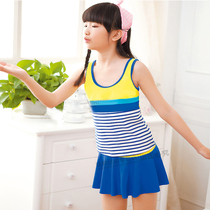 Junfei childrens swimsuit girl split conservative middle school child Primary School student swimsuit girl stripe swimsuit girl stripe swimsuit