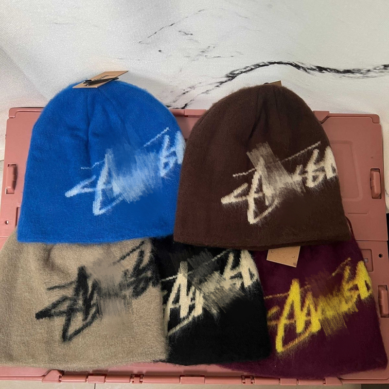 Stu Street Hip-Hop Trendy Brand Knitted Wool Hat Mohair Unisex Couple Autumn and Winter Hat Celebrity Fashion Cold Hat