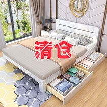 Bed Modern simple 1 8m master bedroom double solid wood bed 1 2m Rental room Economy 1 5m single bed shelf