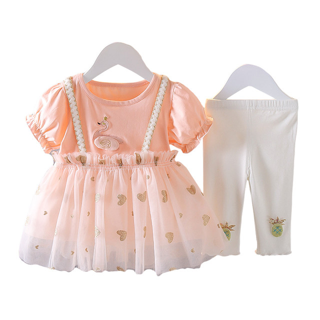 Western-style baby girl suit 0 girl summer dress 1 princess dress 2 baby summer clothes 3 little girl gauze skirt two-piece set