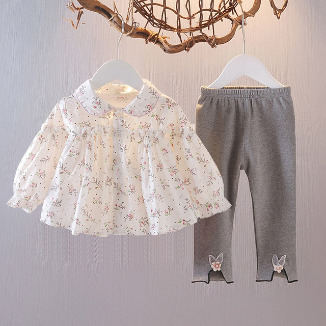 Western Style Girls' Clothes Baby Girls Autumn Clothes 2023 New Sets 1 Trendy Baby Clothes 3 Princess Floral Two-piece Set