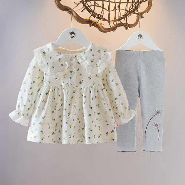 2023 spring new girls' clothes baby girl cotton long-sleeved two-piece suit 1-2-3 years old spring clothes 0 baby clothes