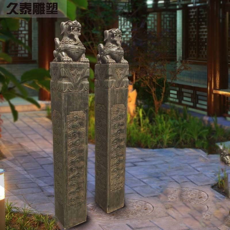 Stone sculpture tied horse pile Bluestone antique Pixiu tied horse column Natural antique lucky stone Lion tied horse hotel decoration