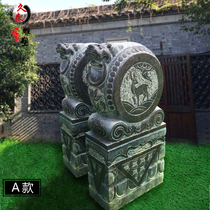 Stone sculpture holding drum bluestone lion gate pier to do old holding drum stone Pixiu to do old door drum Antique town house lucky ornaments