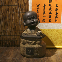 Stone carving small monk Blue stone old little monk Antique stone carving Qin chess calligraphy and painting Buddha statue Temple supplies Zen Garden ornaments