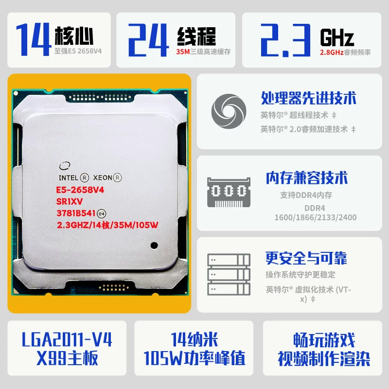 Процессор сервера Intel E5 2011-V3 слот высокопроизводительный CPU оптовый DDR4 процессор