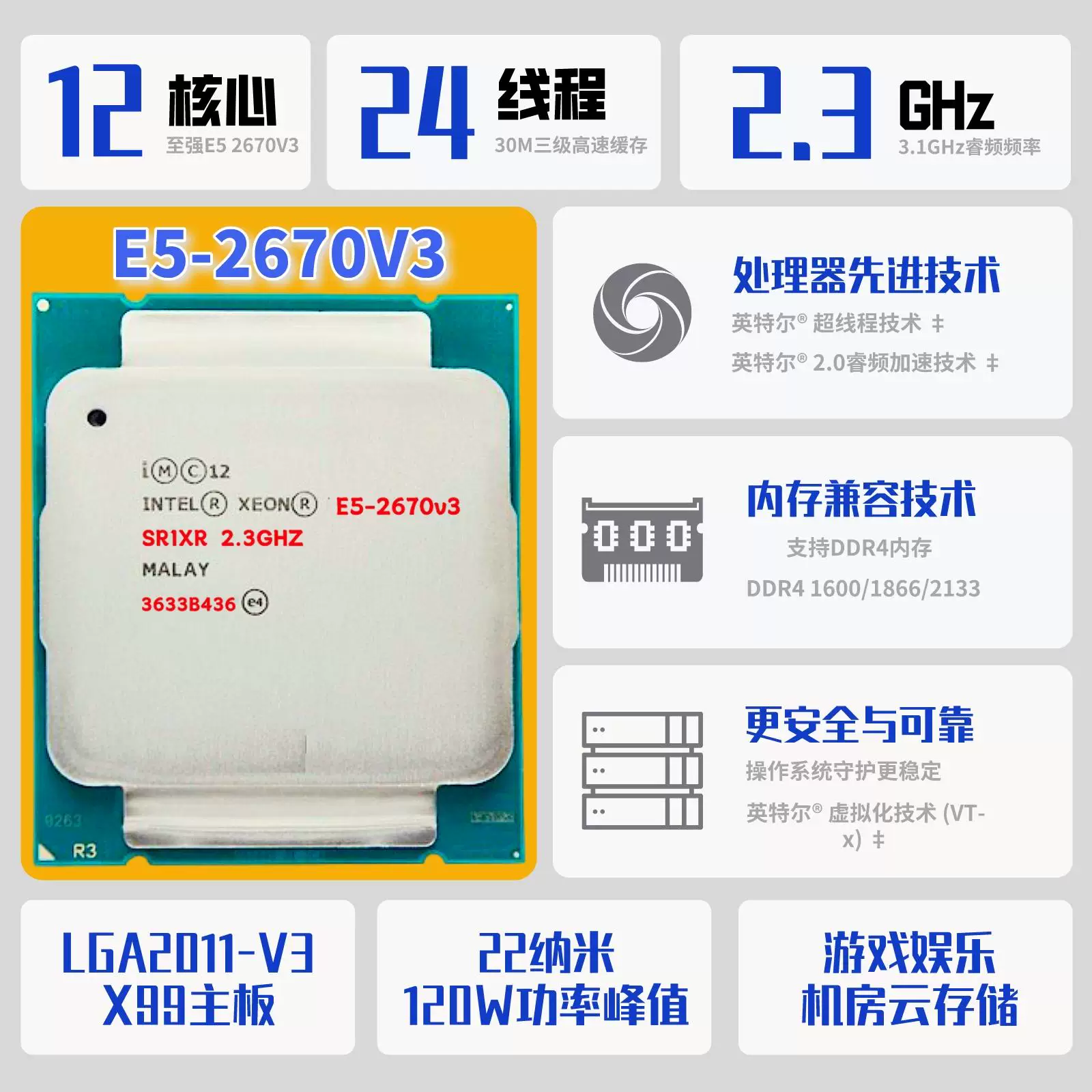 Процессор сервера Intel E5 2011-V3 слот высокопроизводительный CPU оптовый DDR4 процессор