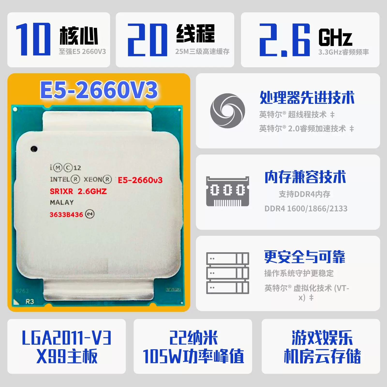 Процессор сервера Intel E5 2011-V3 слот высокопроизводительный CPU оптовый DDR4 процессор