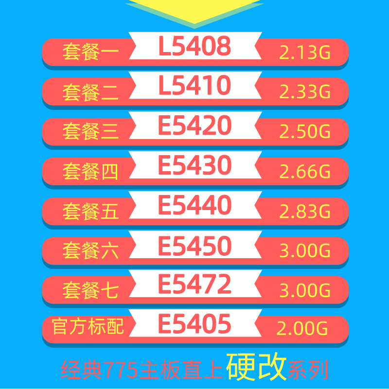 L5408 L5410 E5405 E5430 E5440 E5450 E5472 Hard modified quad-core 775 CPU