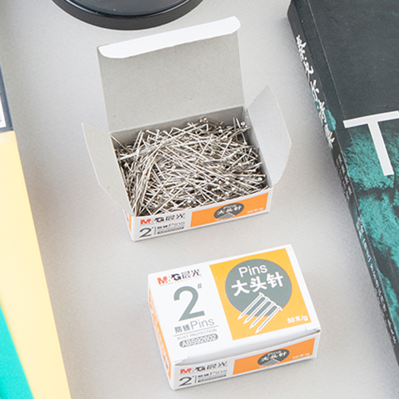 Morning light stationery anti-rust No 2 big head needle 50g box 25mm long nickel plated positioning needle fixing needle ABS92602