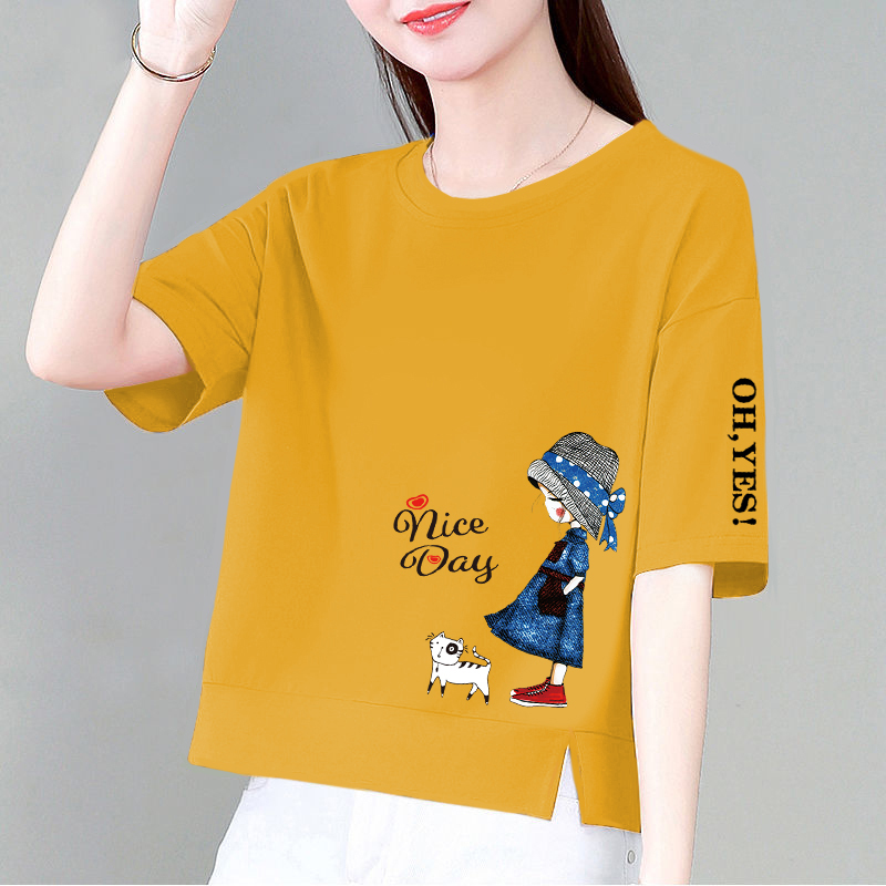 Pure Cotton Short-Sleeved Sweatshirt for Women 2026 New Summer Trendy Loose Slimming Printed T-Shirt Short Top Women's T-Shirt