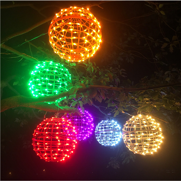 Led rattan ball light hanging tree with colorful lights outdoor park decorative lamp luminous round lamp outdoor Spring Festival View light