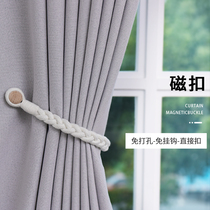 Curtains with a pair of magnetic button curtains tied to a hook of luxury pastoral wind collection belt binding rope