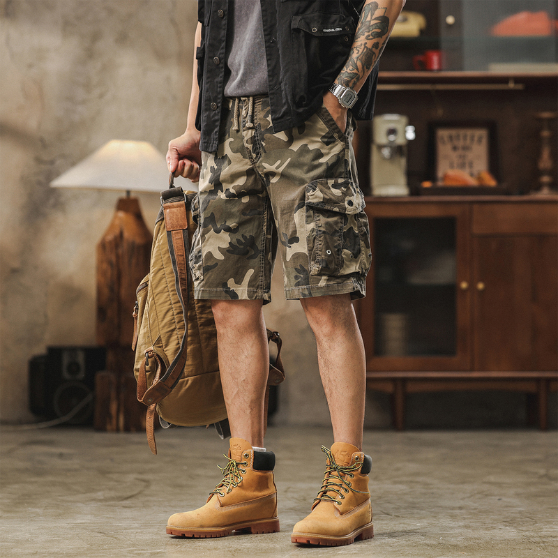 Camouflage Shorts for Men, Summer Thin Style, Multi-Pocket, Trendy Fashion, Pure Cotton, Loose Fit, Large Size, Casual Cargo Shorts