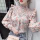 Autumn new super fairy French floral chiffon shirt top women's stand-up collar design sense niche puff sleeve all-match shirt