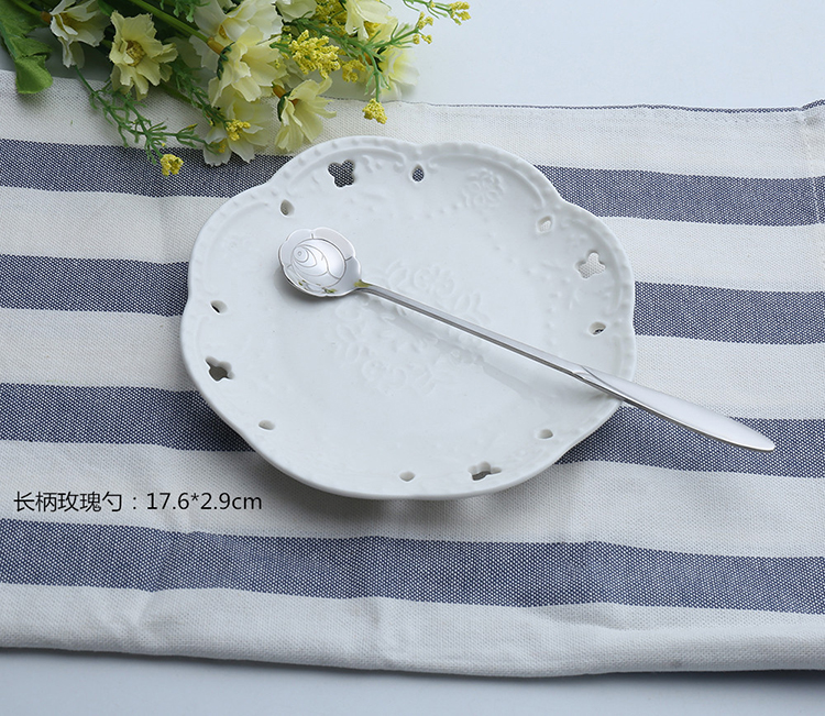 Tay cầm dài bằng thép không gỉ hoa anh đào thìa thìa hoa hồng hình trái tim thìa vũ trụ khuấy thìa cà phê thìa đường muỗng - Cà phê phin cafe inox cao cấp