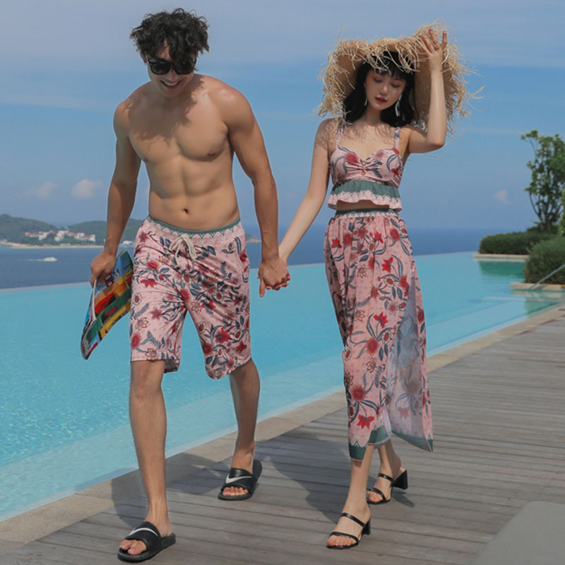Thai couples swimsuit set sexy long skirt cover leg mask slim retro ethnic hot spring 2020 new summer