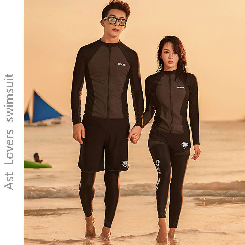 Sanya bathing suit wet suit women's four-piece suit couple men's beach trousers summer seaside vacation sunscreen