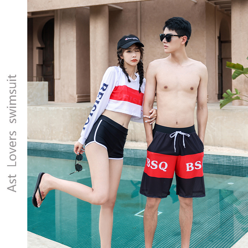 AS swimsuit teenage girl conservative student sun protection two pieces long sleeved four corners three pieces suitable for small chest couple
