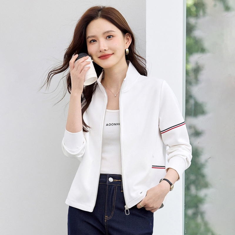 White Stand-Collar Short Jacket for Women, 2026 New Spring and Autumn Thin Casual Versatile Zip-Up Jacket for Petite Figures White Stand-Collar Short Jacket for Women, 2026 New Spring and Autumn Thin Casual Versatile Zip-Up Jacket for Petite Figures
