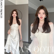 Lanzy 2022 Summer new small crowddesign superior hooded sweatshirt with broken flowers and dresses for two sets of women