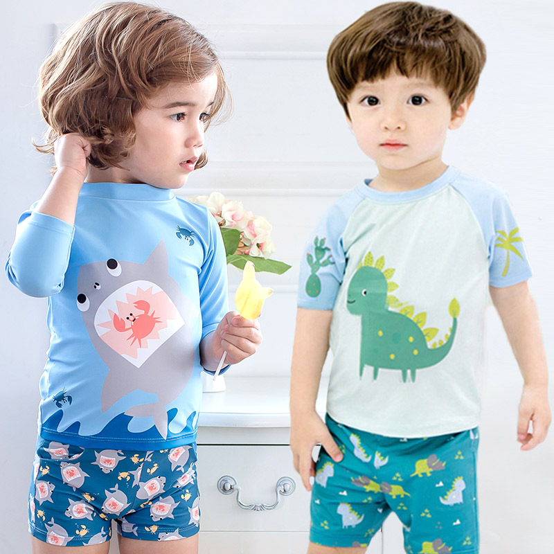 Children's swimsuit Boys swimming trunks suit Baby one-piece two-piece middle and large children long sleeve sunscreen children cute cartoon