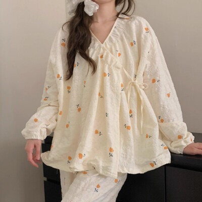 Maternity Pajamas, Summer Thin Style, Postpartum Long-Sleeved Gauze Confinement Clothes, Maternity Nursing Kimono-Style Home Clothes — 1
