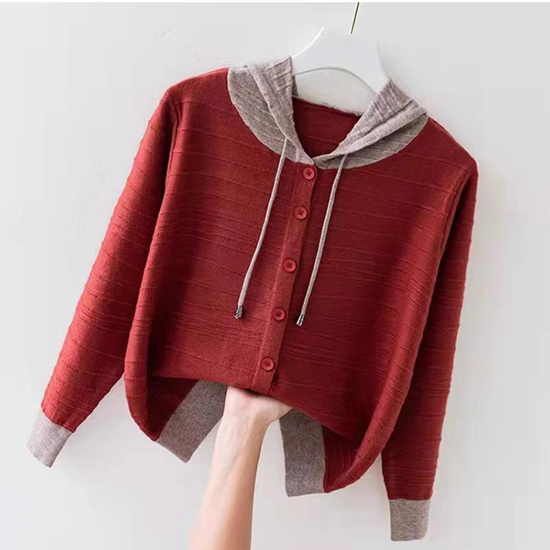 Wool Sweater Spring and Autumn New Style Knitted Hooded Cardigan Women's Versatile Loose Short Sweater Coat Sweatshirt