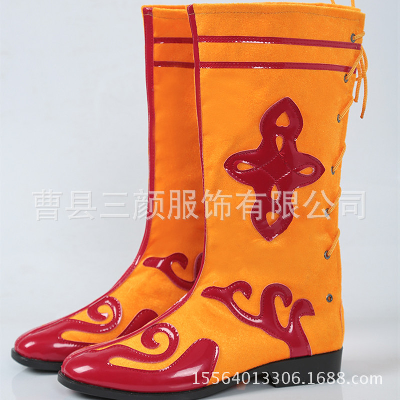 Giày nam truyền thống thiểu số màu đen Giày ống cao cổ Tây Tạng Mông Cổ Tân Cương Uygur biểu diễn điệu nhảy giày nam lacoste
