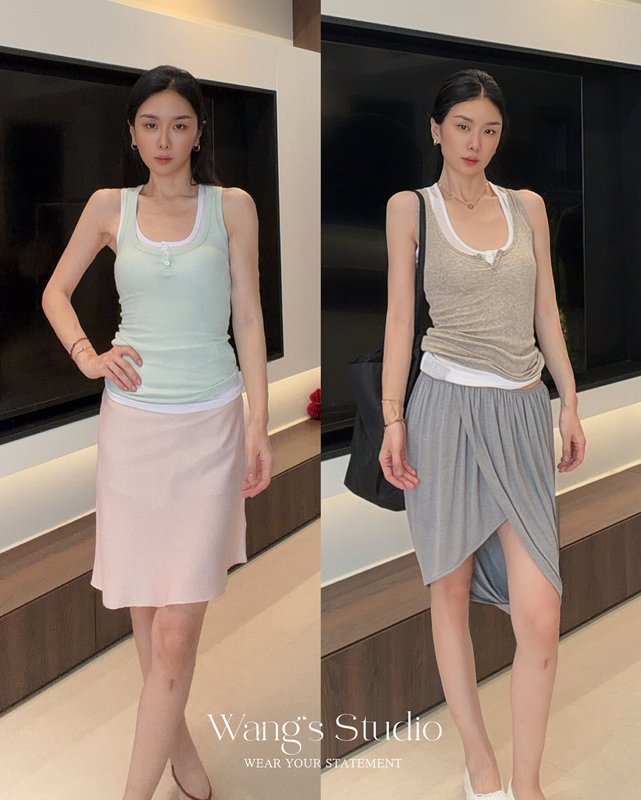 Now | U-Neck Cover-Up Vest That Really Covers the Side Breasts, Two-Piece Color-Blocking Layered Vest | Correct Restoration