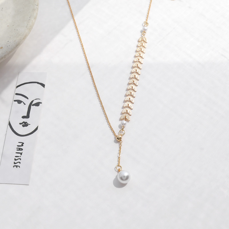 Niche design wheat ear pearl necklace female tide net red ins simple cold wind clavicle chain Korean temperament accessories