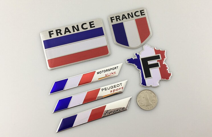Peugeot logo Renault car with tricolor flag icon Citroen metal logo French flag tail logo